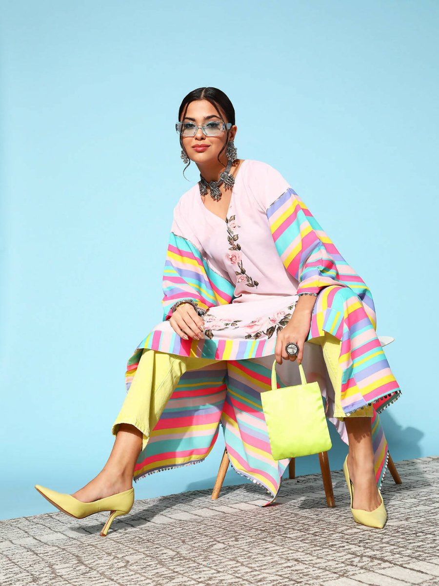 Ahalyaa Women Lovely Pink Crepe Vacation Stripes Kurta - Distacart