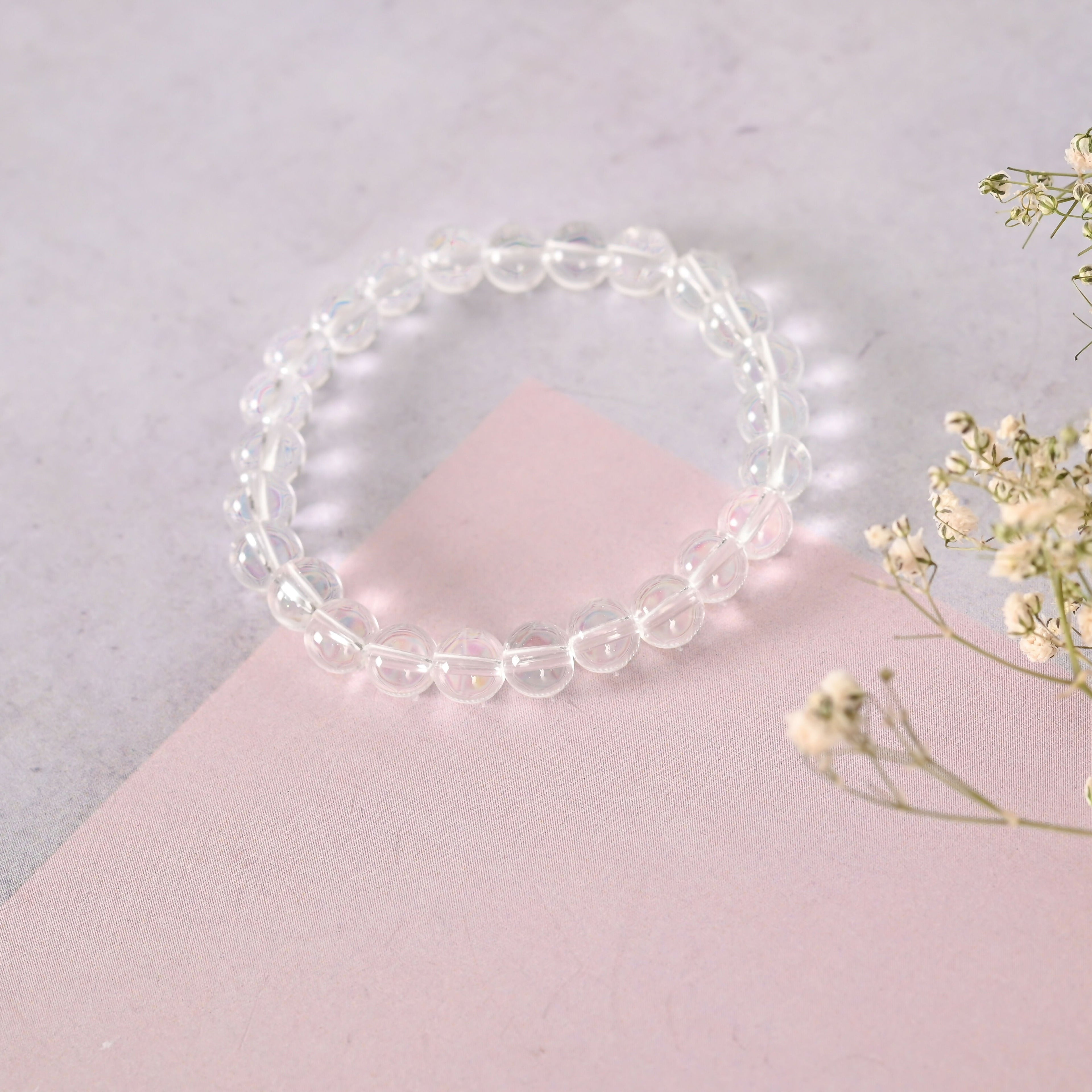 NVR Men & Women Transparent Beaded Elasticated Bracelet - Distacart