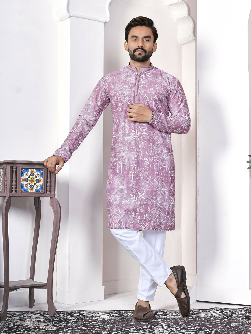 Anaita Purple Digital Printed Work Cotton Straight Kurta