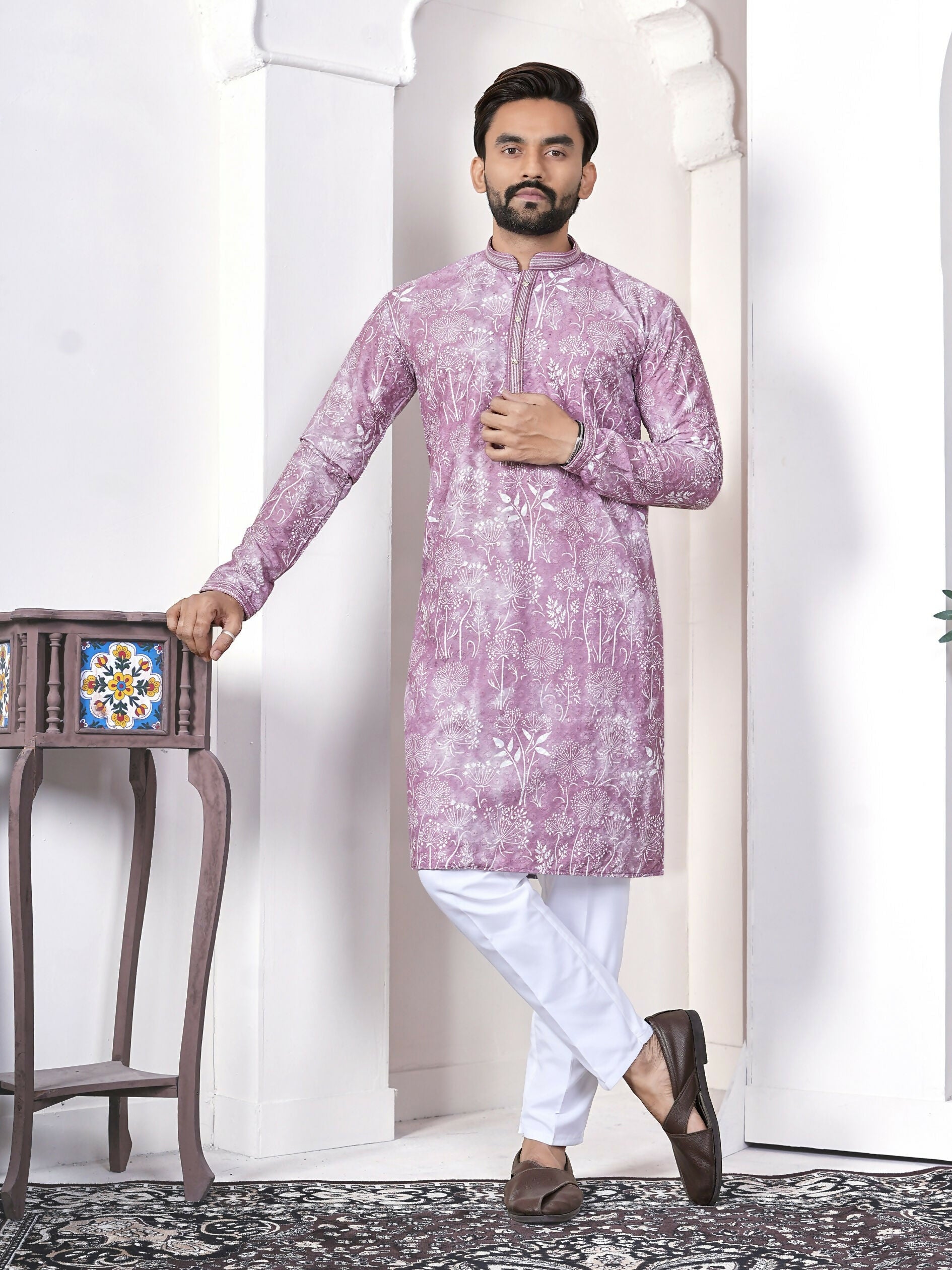 Anaita Purple Digital Printed Work Cotton Straight Kurta