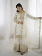 Teeya Creation White Color Fendy Silk Embroidery Work Wedding Wear Salwar Suit - Distacart