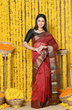Very Much Indian Rajsi - Handloom Ari Checks Cotton Silk Saree With Golden Border - Maroon