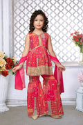 Kids Functional Designer Pink Faux Georgette Sharara Suit- Aaradhna