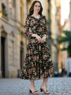 Souchii Black Floral Chiffon Dress