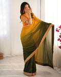 Exclusive Collection Yellow Green Party Wear Chinon Salk Saree