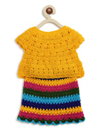 ChutPut Hand knitted Crochet HoneyBee Wool Dress For Baby Girls - Yellow