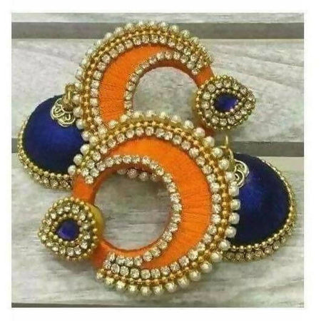 Orange and Blue Color with White Stones Earrings