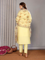 Joban Fashion Women Pale Yellow Roman Embroidery Stitched Kurta Set - Distacart