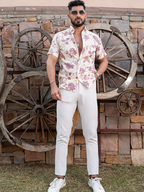 Miravan Men's Pink Floral Printed Half Sleeve Slim Fit shirt