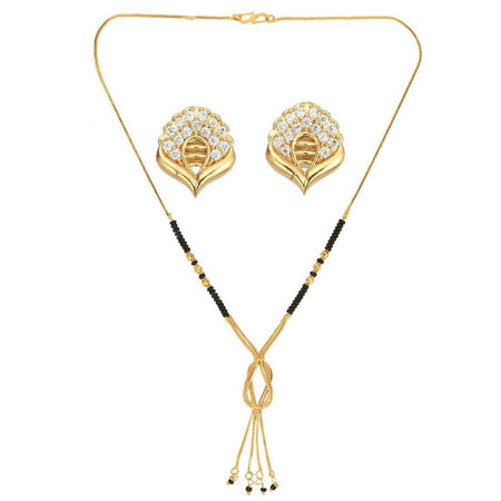 AanyaCentric Gold-Polished Short Mangalsutra Set with Earrings