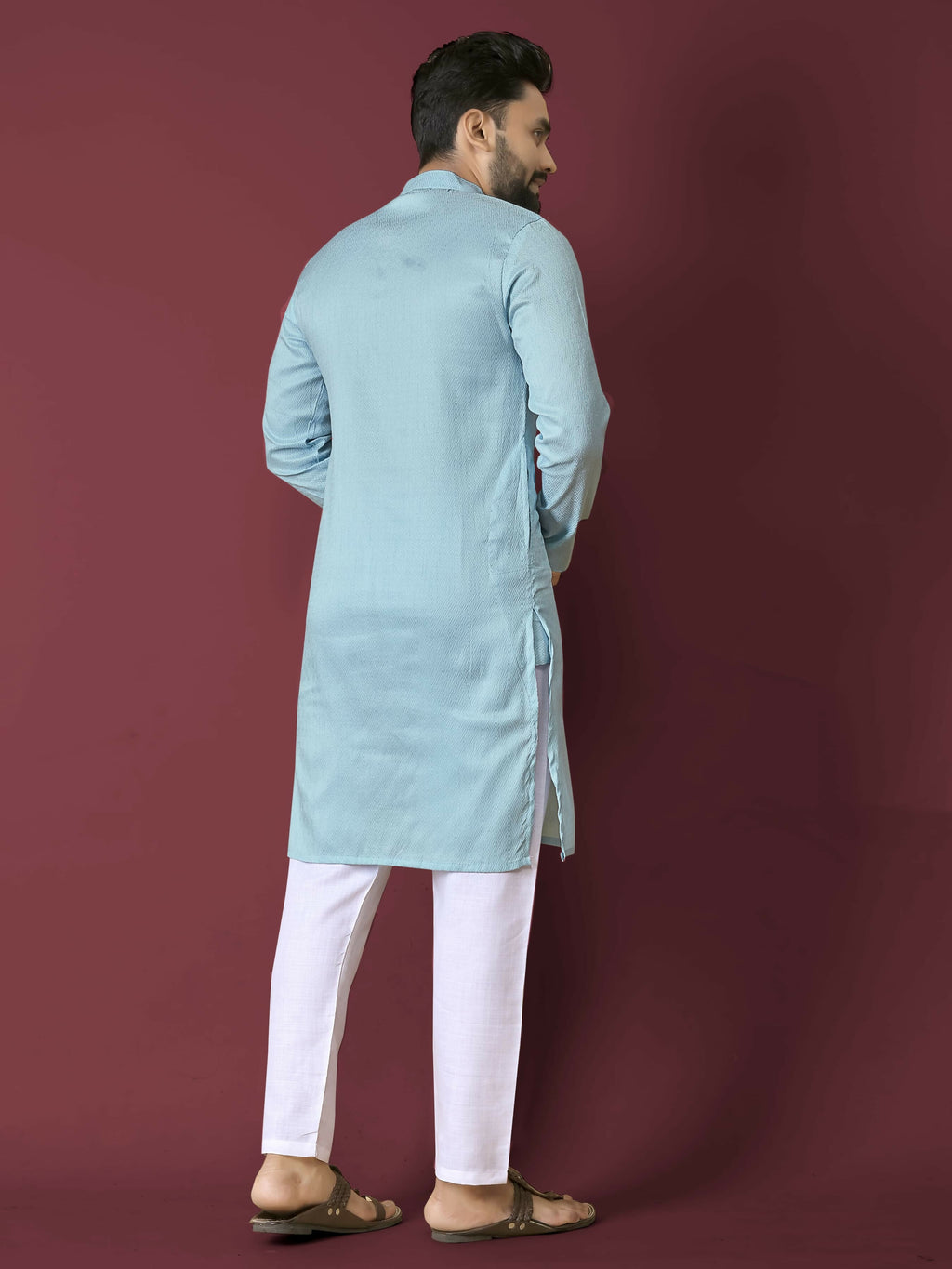 Anaita Sky Blue Solid Soft Jacquard Silk Straight Kurta