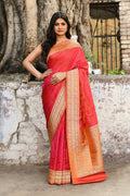 Joban Fashion Red Pure Katan Pure Handloom Banarasi Silk Saree