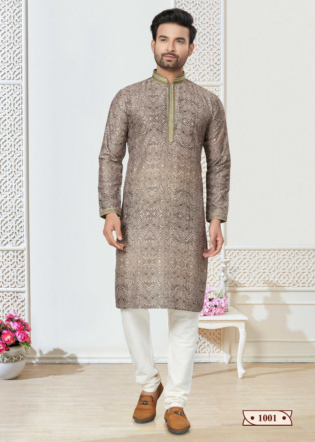 Joban Fashion Men's Grrey Cotton printed Kurta Pyjama set
