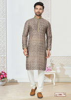 Joban Fashion Men's Grrey Cotton printed Kurta Pyjama set
