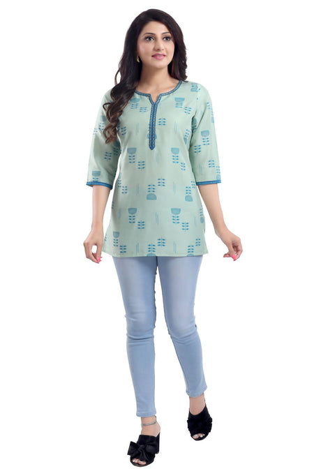 Snehal Creations Luxurious Fine Pista Cotton Silk Short Tunic