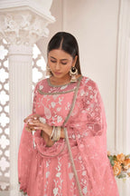 Aastha Fashion Gajari Butterfly Net White Cotton Thread Work, Zari Work And Sandwich Sequence Work Embroidery Wedding Wear Lehenga Choli