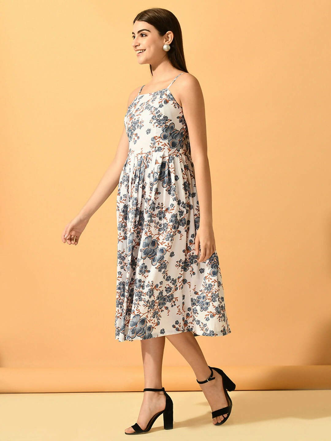 Myshka Women's White Fit and Flare Party Dress - Distacart