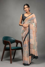 Orange Georgette Designer Printed Party Wear Saree - Cinderella