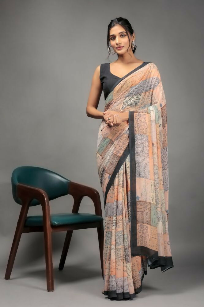 Orange Georgette Designer Printed Party Wear Saree - Cinderella