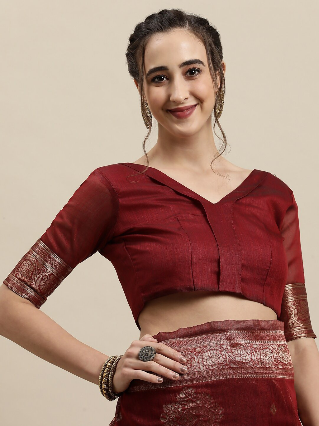 Saree Mall Maroon & Gold-Toned Ethnic Motifs Zari Silk Blend Banarasi Sarees