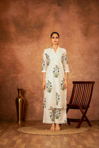 Joban Fashion Off White Blue Hand Block Printed Cotton Suit Set - Distacart