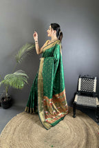 Joban Fashion Green Butti Woven Soft Lichi Silk Paithani Saree - Distacart
