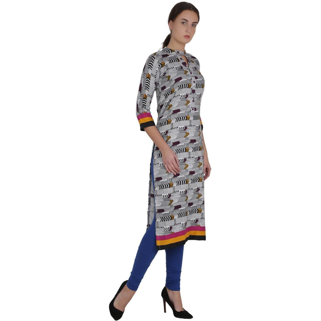 Kanoor Women's Multi Rayon Straight Kurti
