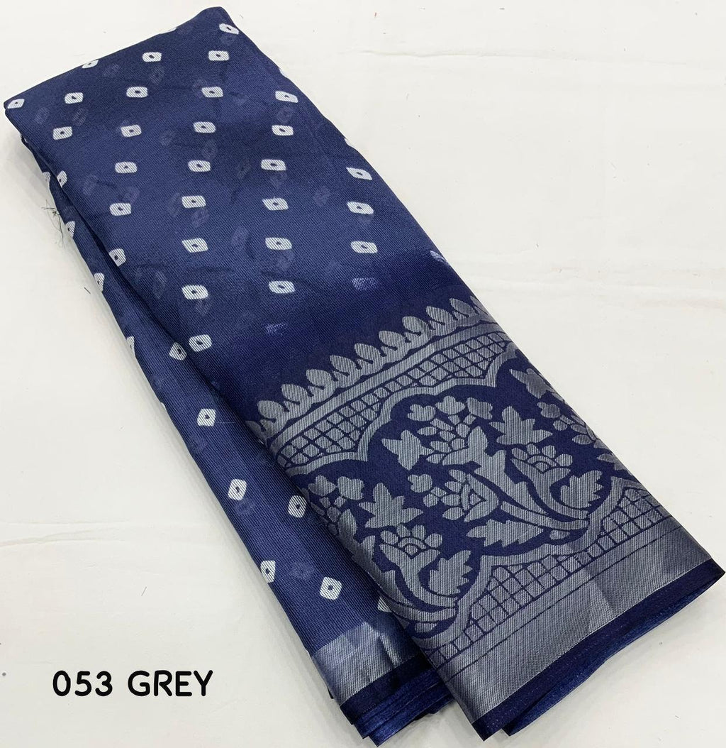 Lightblue Jute Silk Printed Saree with Unstitched Blouse - Hiral Fashion