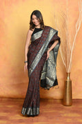 Very Much Indian Modal Silk Ajrakh Handblock Printed Natural Dyes With Designer Border Saree - Dark Maroon