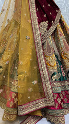 Jyoti Fashion Women's Mustard Velvet Multi Thread Embroidered, Patch Work with Zircon Diamond Wedding Lehenga Choli