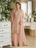 Anaita Peach Embroderied Faux Georgette Stitched Plazzo Suit - Distacart