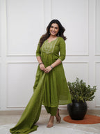 The52 Women's Beautiful Cotton Fabric Embroidery Work Straight Kurta Pant and Dupatta Set - Distacart