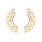 Nuyug 22K Gold-Plated Zircon Studded & Pearl Beaded Contemporary Shaped Statement Stud Earrings - Distacart