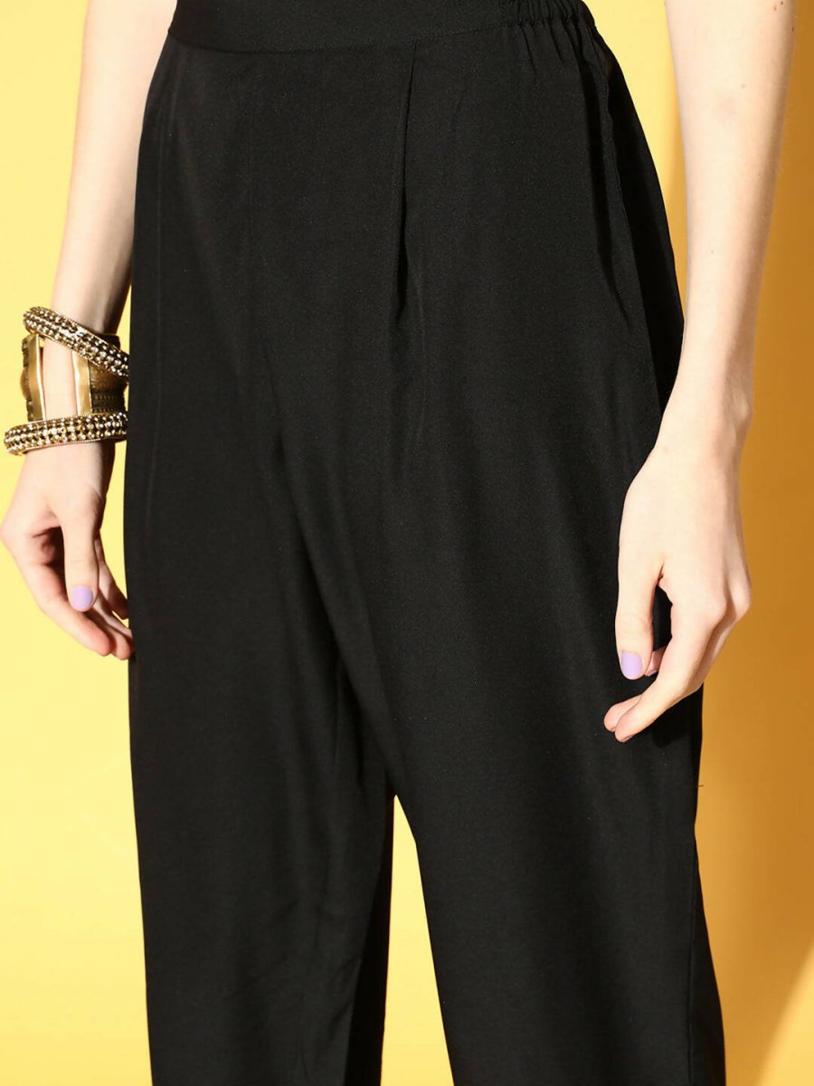 Ahalyaa Women Black Colour Georgette Gold Foil Printed Kurta Pant Set - Distacart