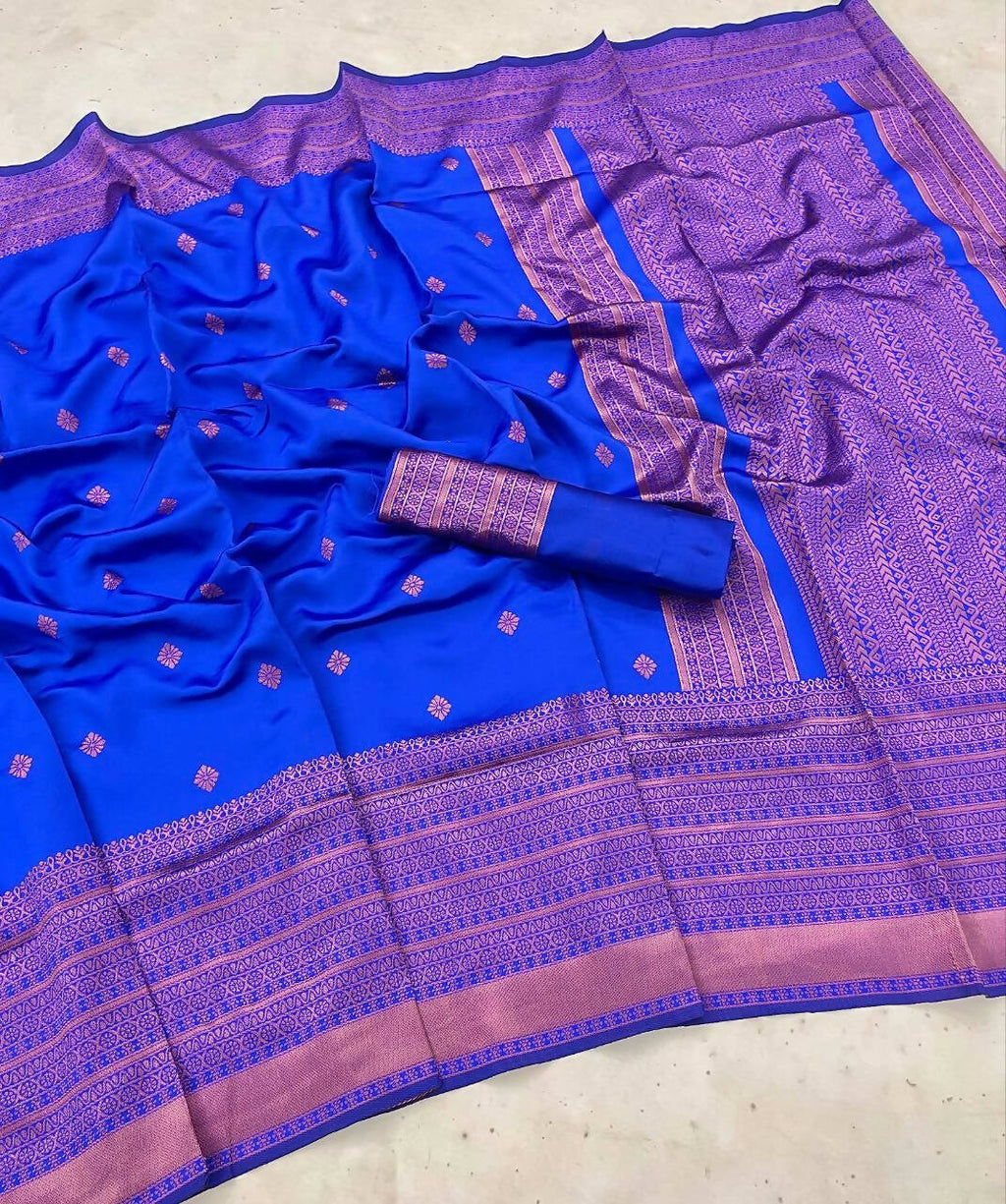 DEIANA'S Beautiful Designer Golden zari Soft Lichi Silk Saree - Royal Blue