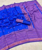 DEIANA'S Beautiful Designer Golden zari Soft Lichi Silk Saree - Royal Blue