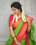 DEIANA'S Beautiful Designer Golden zari Soft Lichi Silk Saree - Parrot