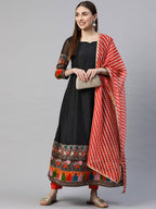 Myshka Multicolor Solid 3/4 Sleeve Sweetheart Neck Anarkali Gown With Dupatta - Distacart