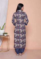 Miravan Womens Cotton Floral Printed Shirt-Collar Straight Kurta And Palazzo Set - Distacart