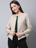 Even Apparels Cream Linen Cotton Open Front Statement Women's Jacket