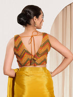 Joban Fashion Mustard Net Padded Blouse With V Neck Sleeveless - Distacart
