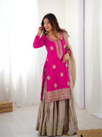 Lehenga Mart Designer Sharara Suit With Kurta, Sharara, Dupatta For Women-Pink - Distacart