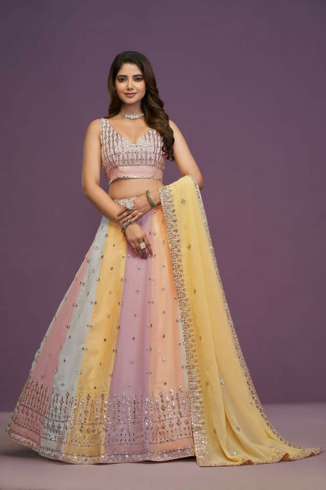 Multicolor Georgette Sequence ,Gota Patti Embroidery Work Lehenga Choli Set - Jihu Culture