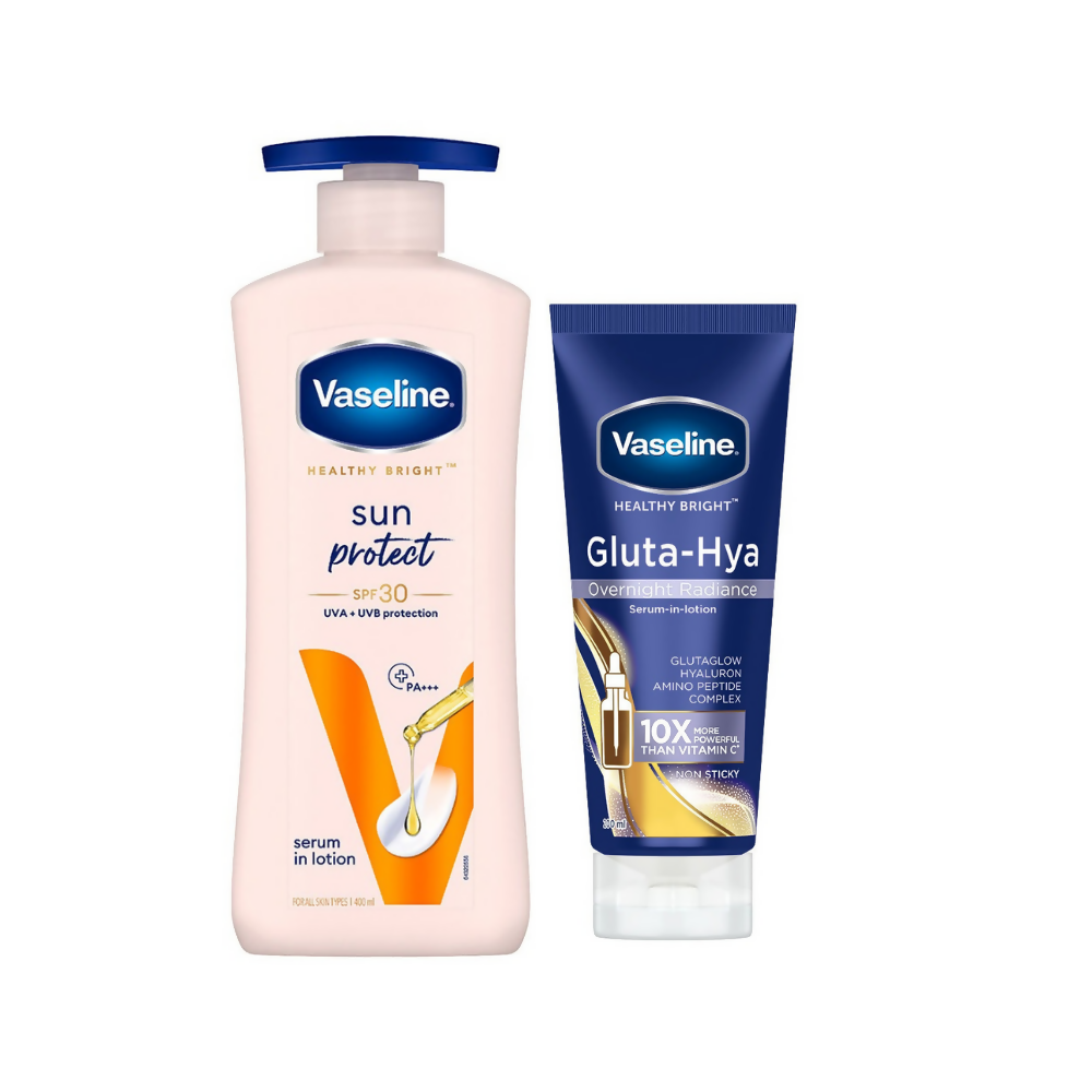 Vaseline Sun Protect SPF 30 Body Lotion & Gluta-Hya Overnight Radiance Serum-In-Lotion Combo