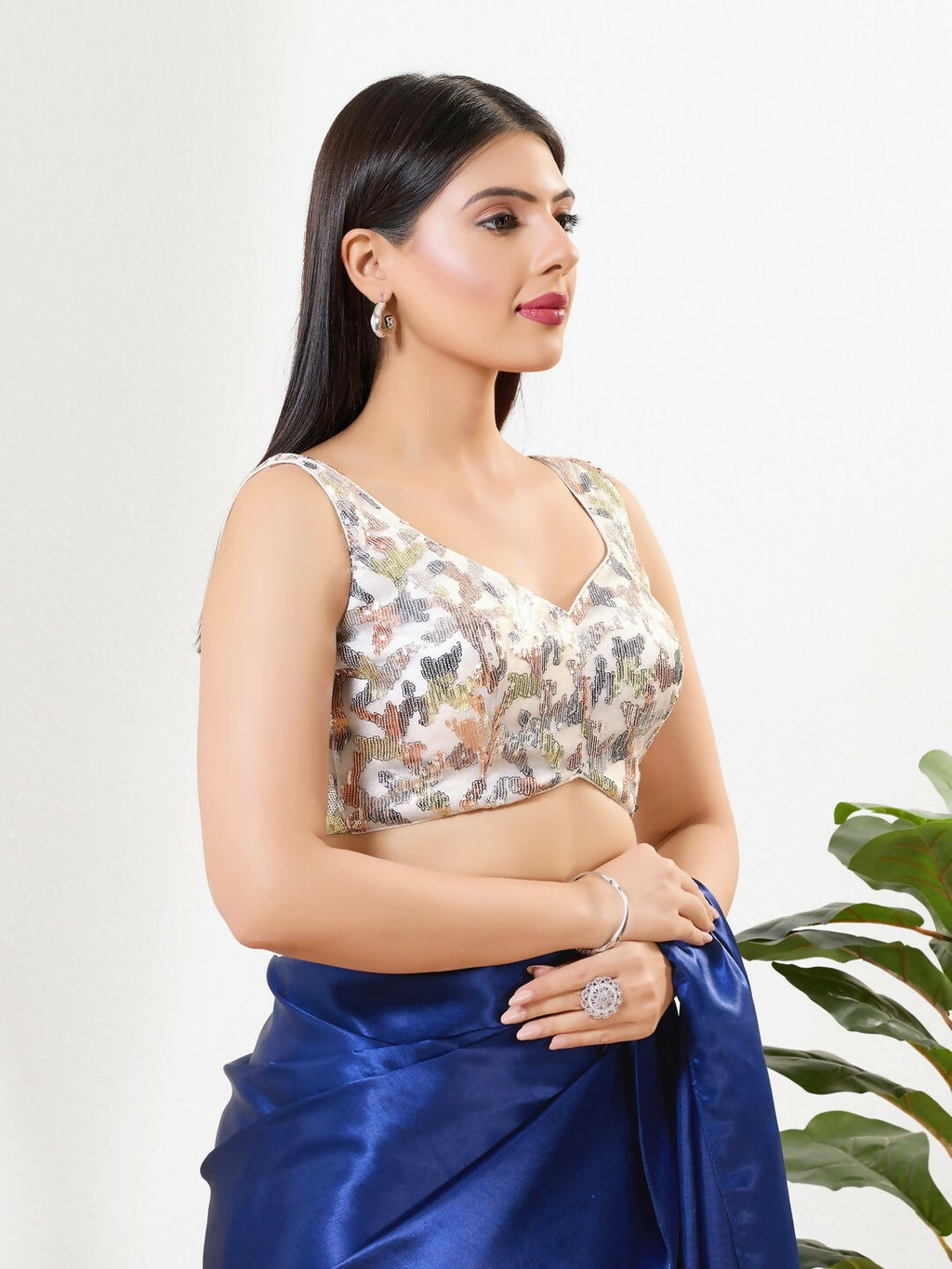 Joban Fashion White Silk Padded Blouse With Sweetheart Neck Sleeveless - Distacart