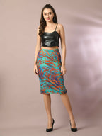 Myshka Women's Multi Printed Knee Length Party Embellished Skirts