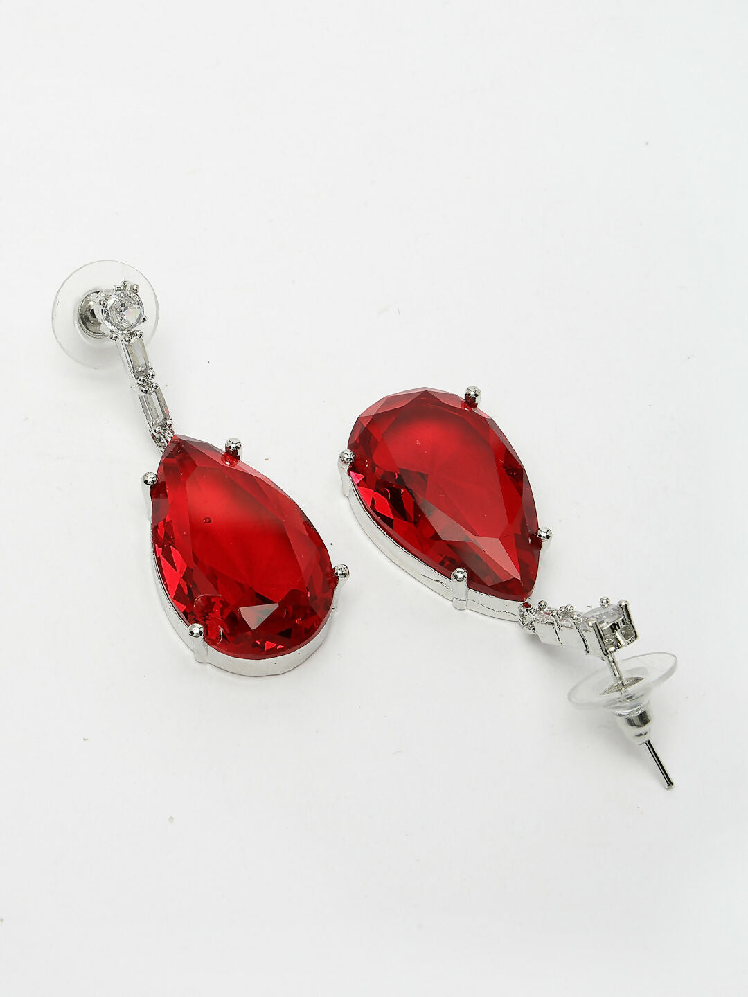 NVR Women's Silver-Plated Red Artificial Stones Studded Handcrafted Jewellery Set