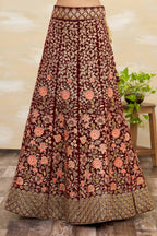 Maroon Velvet Semi-Stitched Wedding Bridal Lehenga - Nimaya