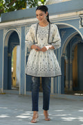 Juniper Women's White & Black Cambric Floral Printed Tunic - Distacart