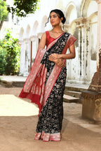 Joban Fashion Black Crepe Chiffon Pure Handloom Banarasi Silk Saree